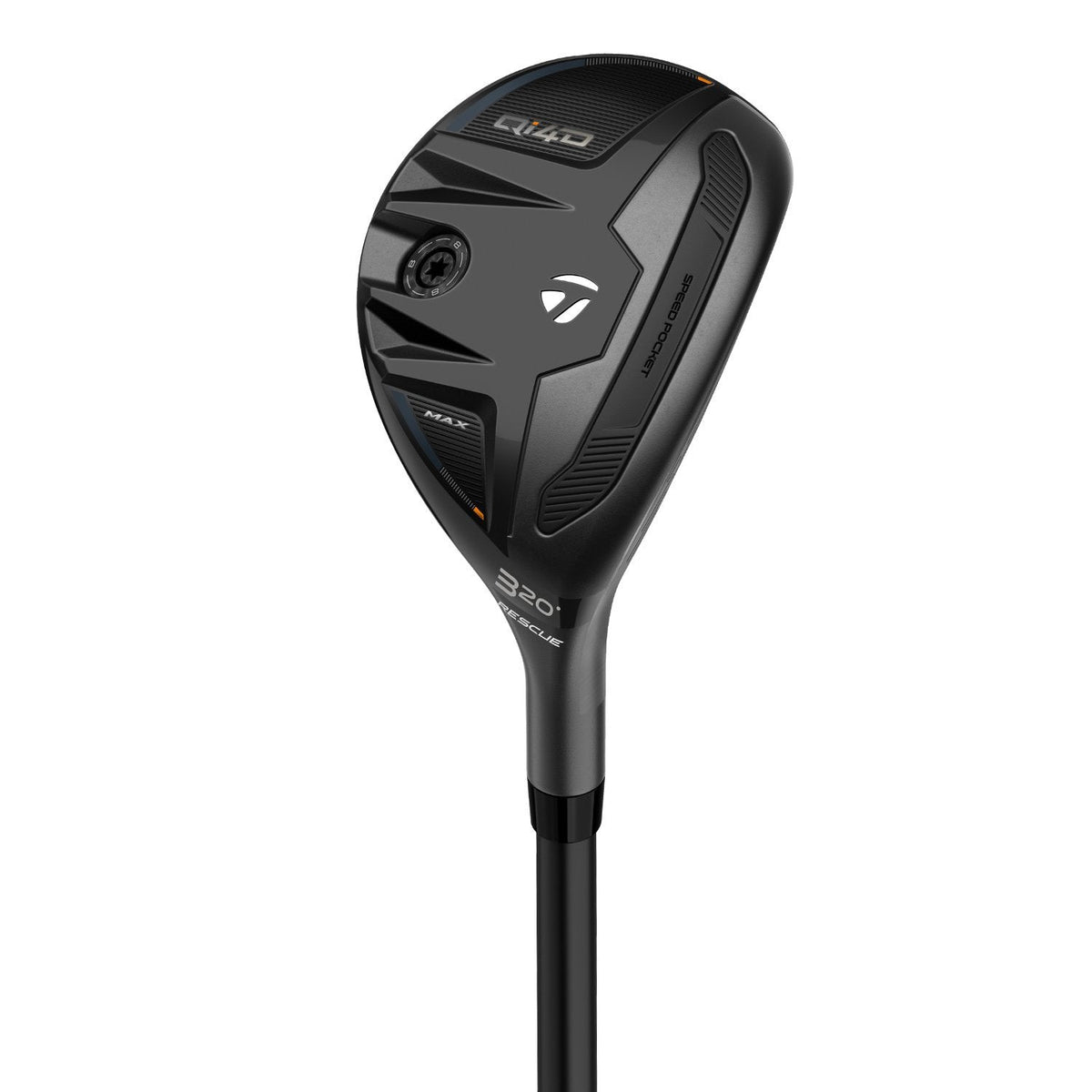 TaylorMade Qi4D Max Rescue hybrid, klubbhuvudet sett snett framifrån