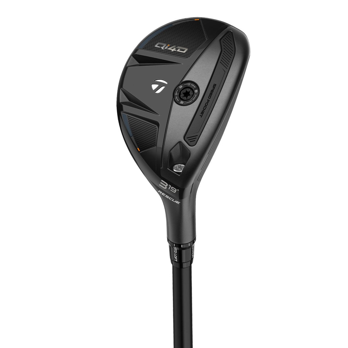 TaylorMade Qi4D Rescue hybrid, klubbhuvudet sett snett framifrån